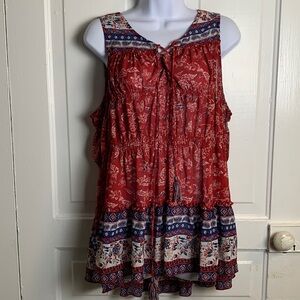 Knox Rose Red Floral Boho Sleeveless Top Size XXL
